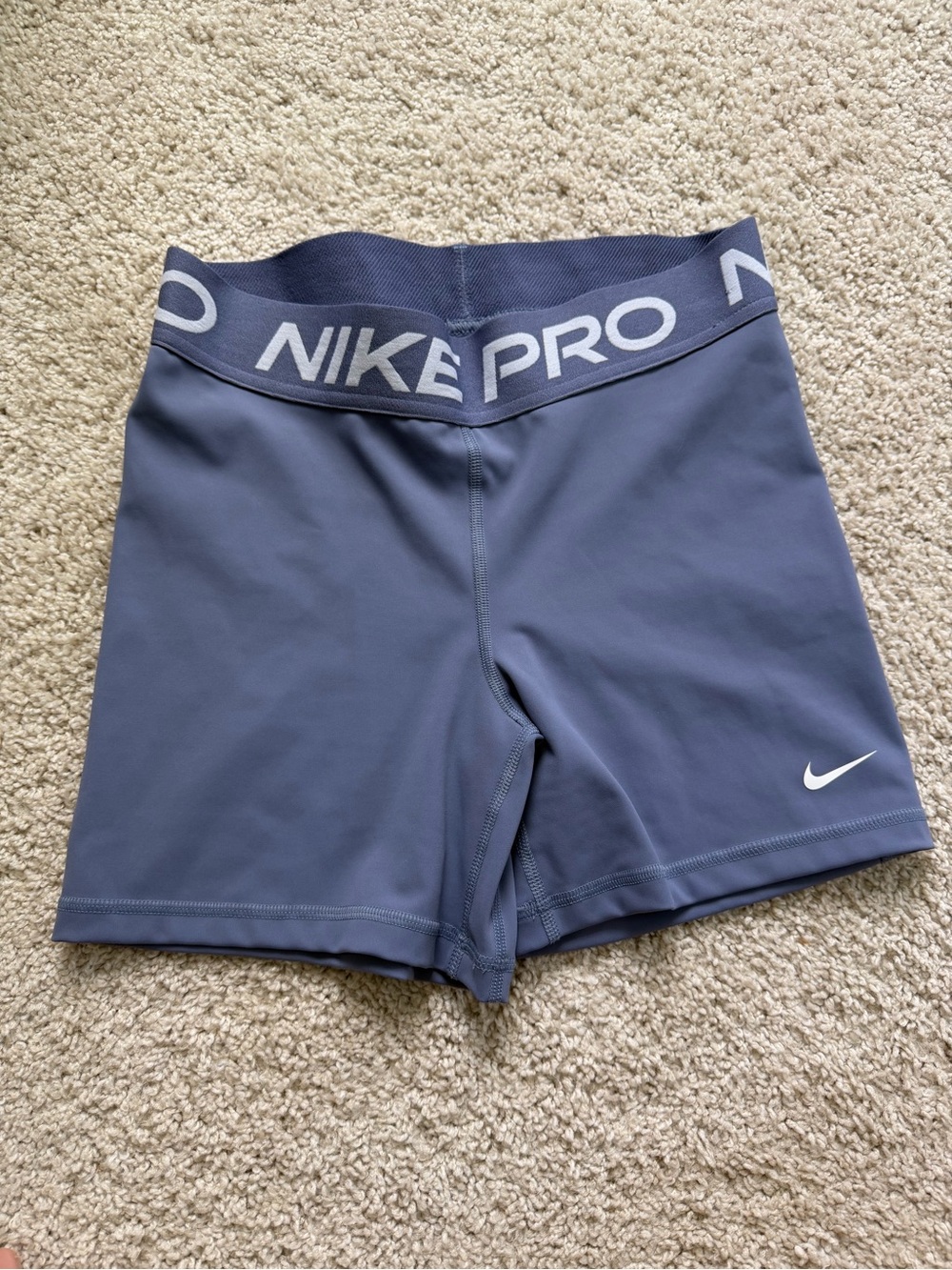 Nike Pro Women’s Mid-Rise Bike Shorts — Slate Blue with White Swoosh